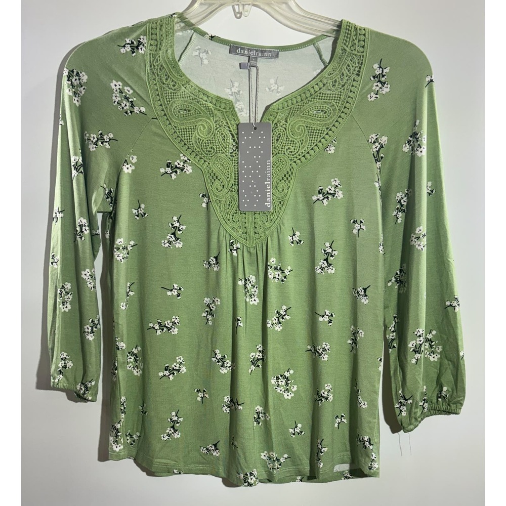 Daniel Rainn NWT3/4 Sleeve Keyhole Crochet Blouse Mint Floral Women's PS